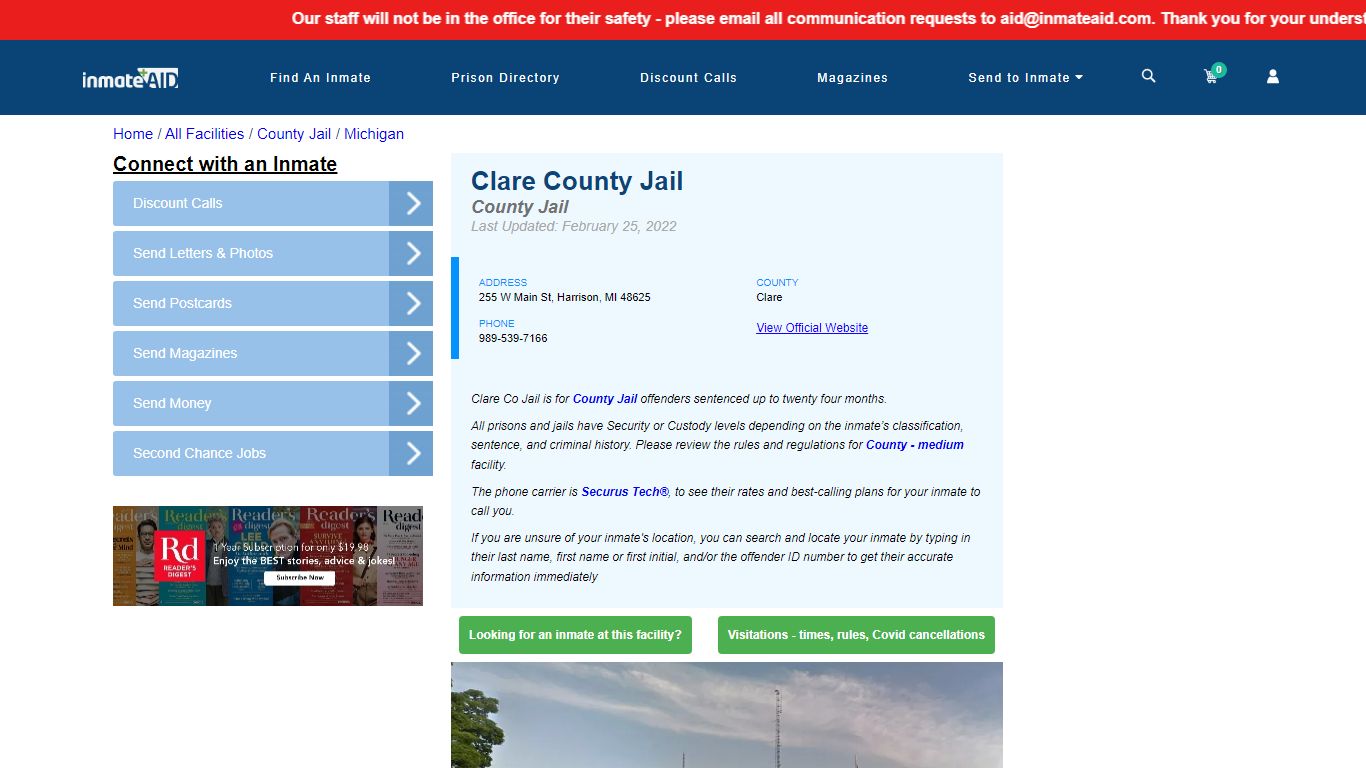 Clare County Jail - Inmate Locator - Harrison, MI